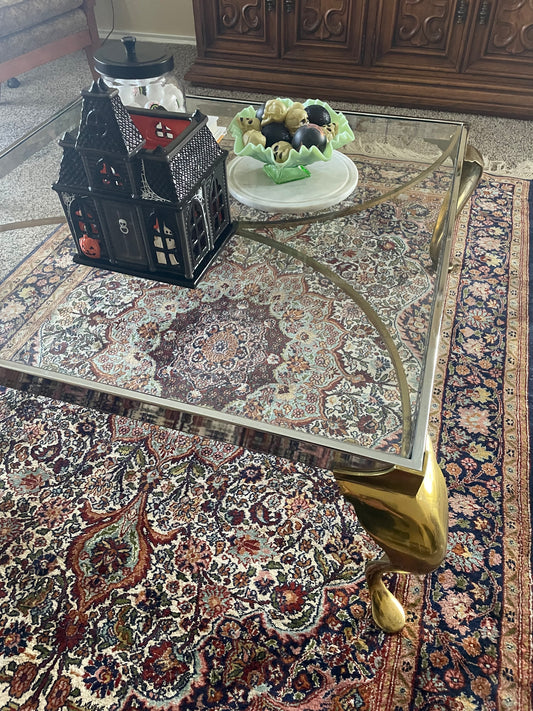 1960s Two Toned Chrome and Brass Footed Coffee Table