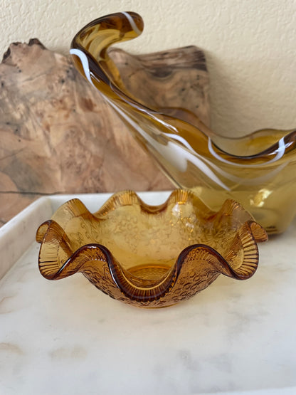 Amber Colored Glass Small Serving Bowl