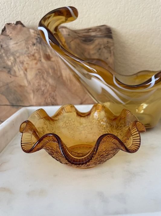 Amber Colored Glass Small Serving Bowl