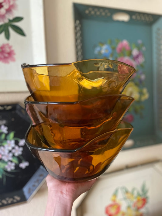 Amber Colored Glass Stackable Serving Bowls