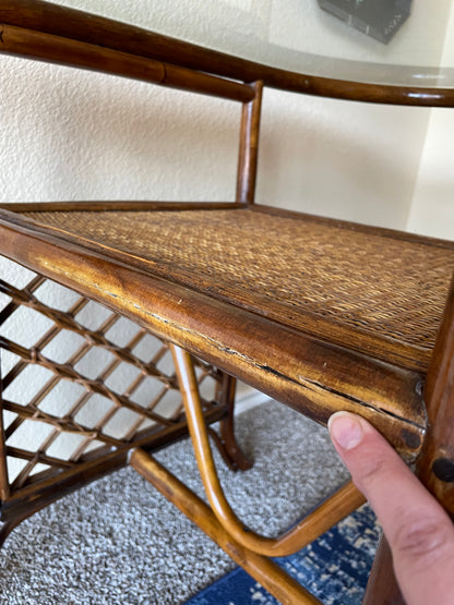 •1960s Vintage Rattan Bamboo Table•