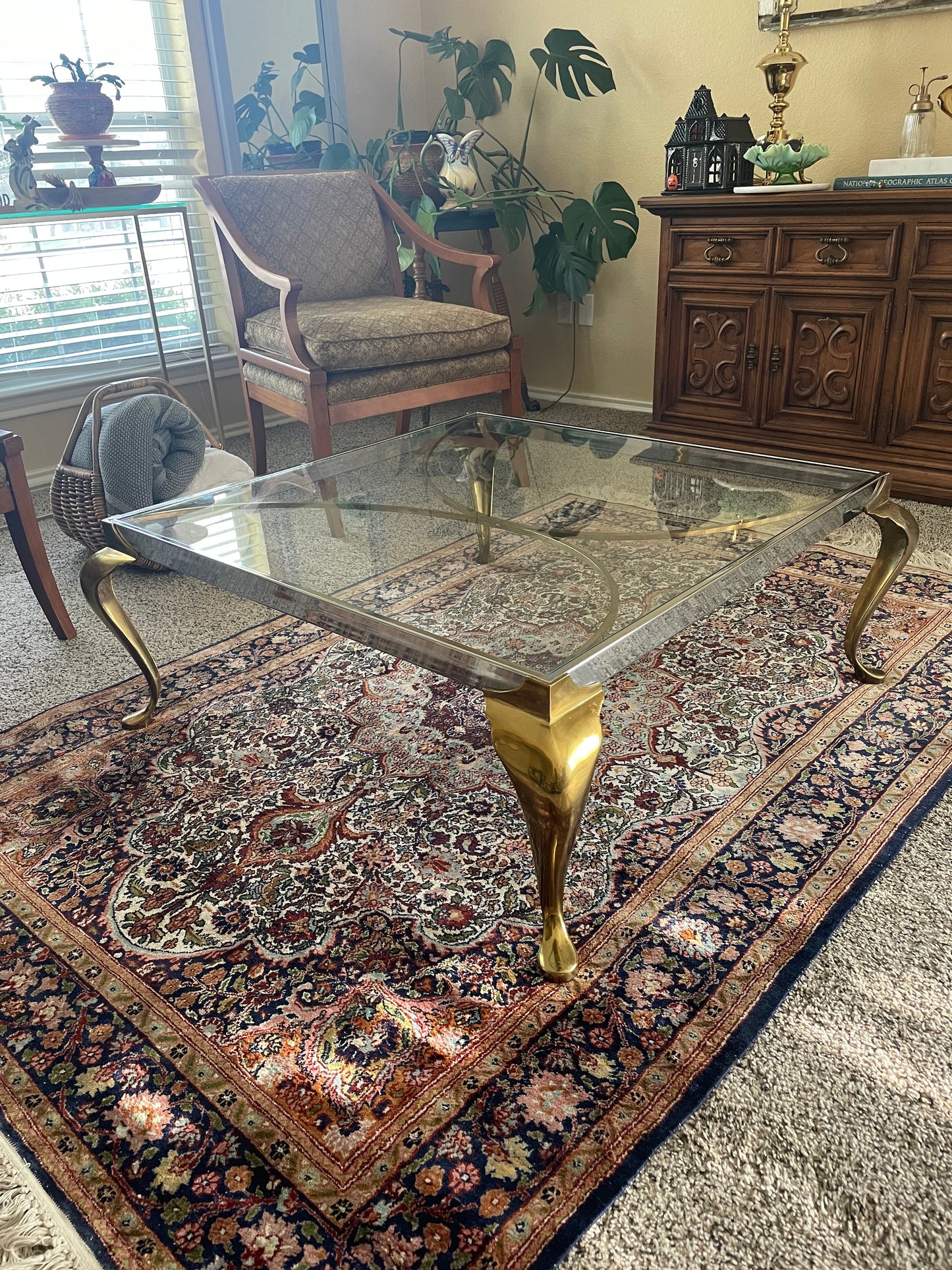 1960s Two Toned Chrome and Brass Footed Coffee Table