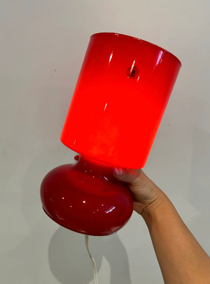 🍄 Vintage Red Ikea Lykta Glass Mushroom Lamp