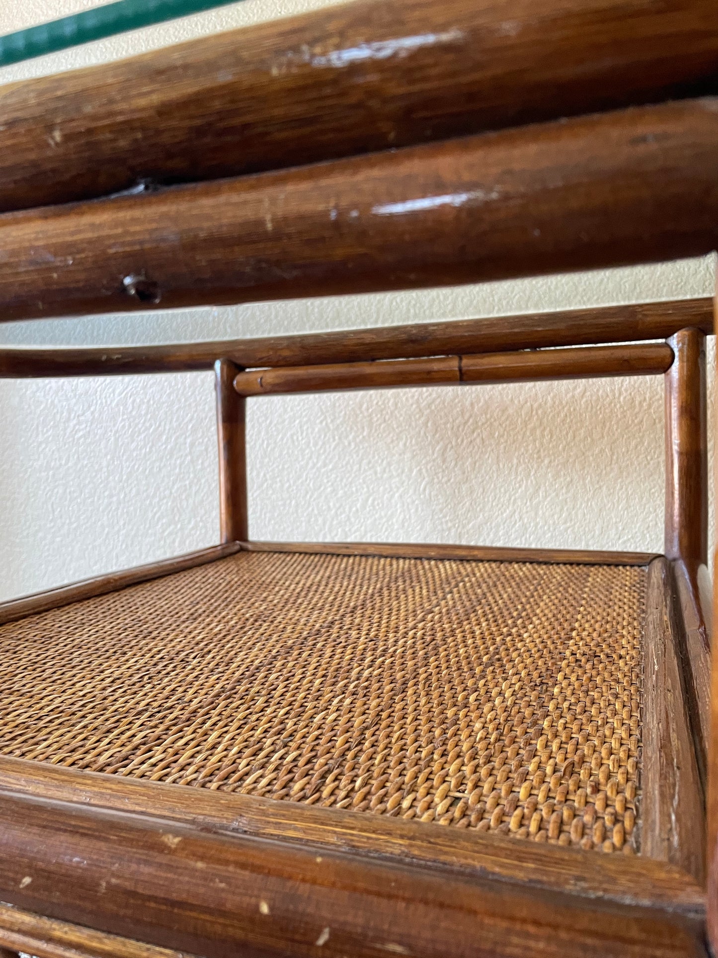 •1960s Vintage Rattan Bamboo Table•