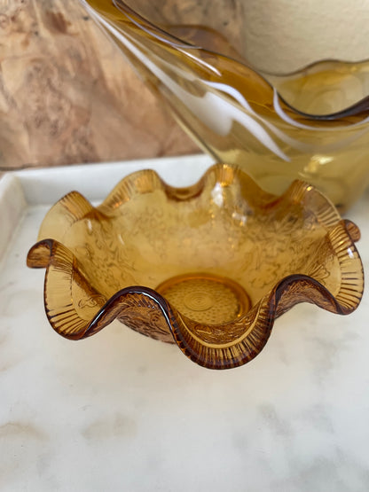 Amber Colored Glass Small Serving Bowl