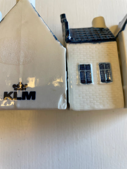 Rare KLM’s Delft Blue Miniature Houses. Collection Of Miniature Vintage KLM Houses.