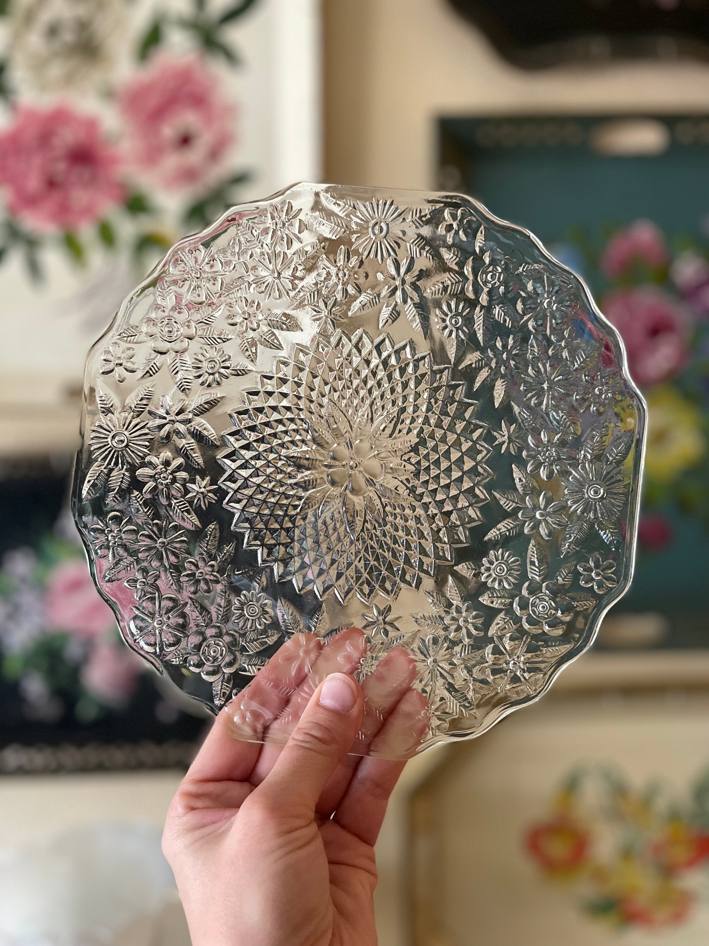 Anchor Hocking Glass Floral Plates.