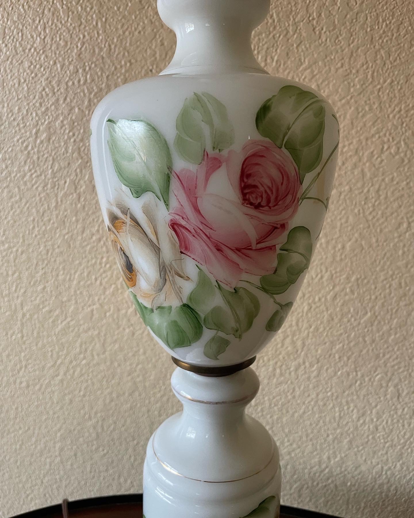 Vintage Floral Milk Glass Lamp Signed By Artist