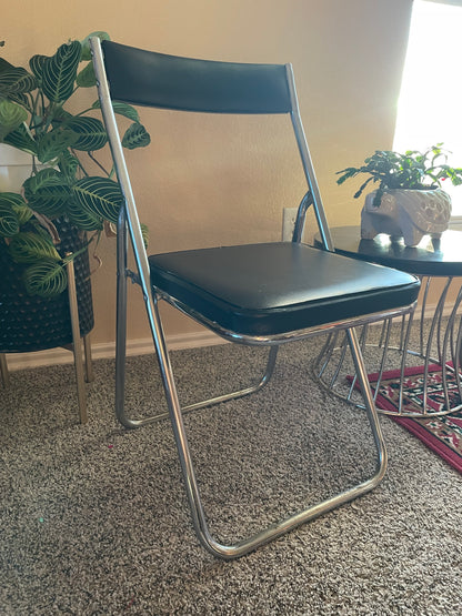 Black Leather & Chrome folding chair