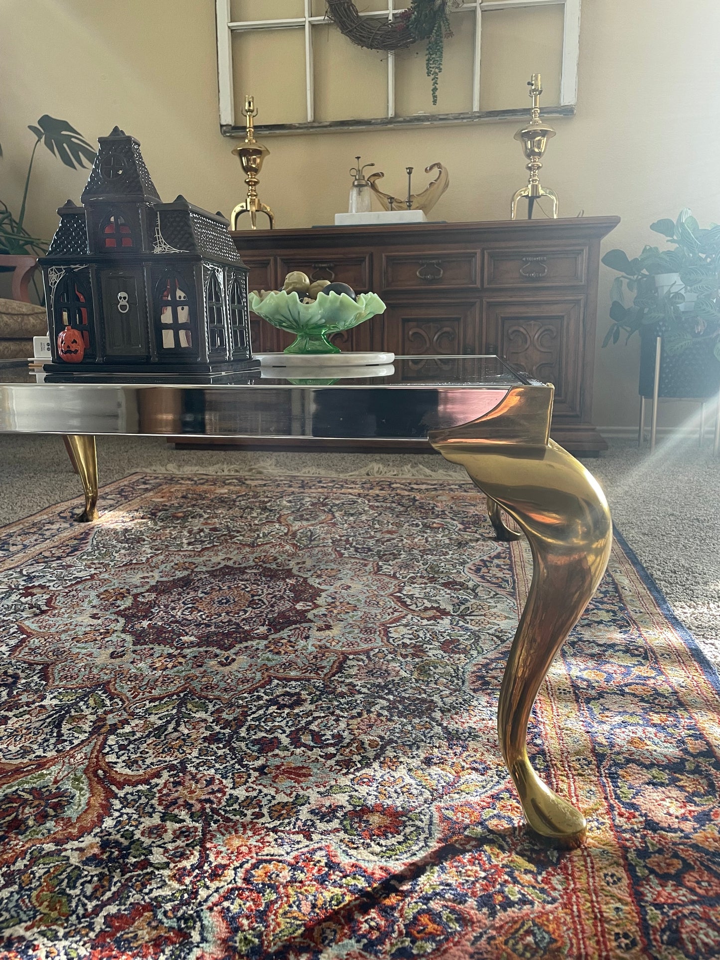 1960s Two Toned Chrome and Brass Footed Coffee Table