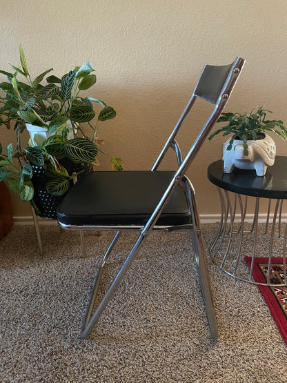 Black Leather & Chrome folding chair