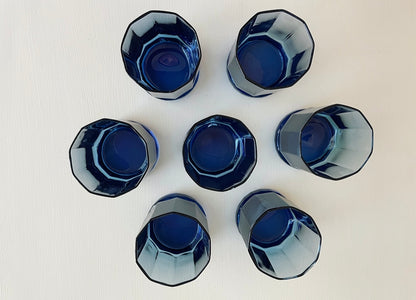 Vintage Cobalt Blue Lowball Tumblers Set of 7