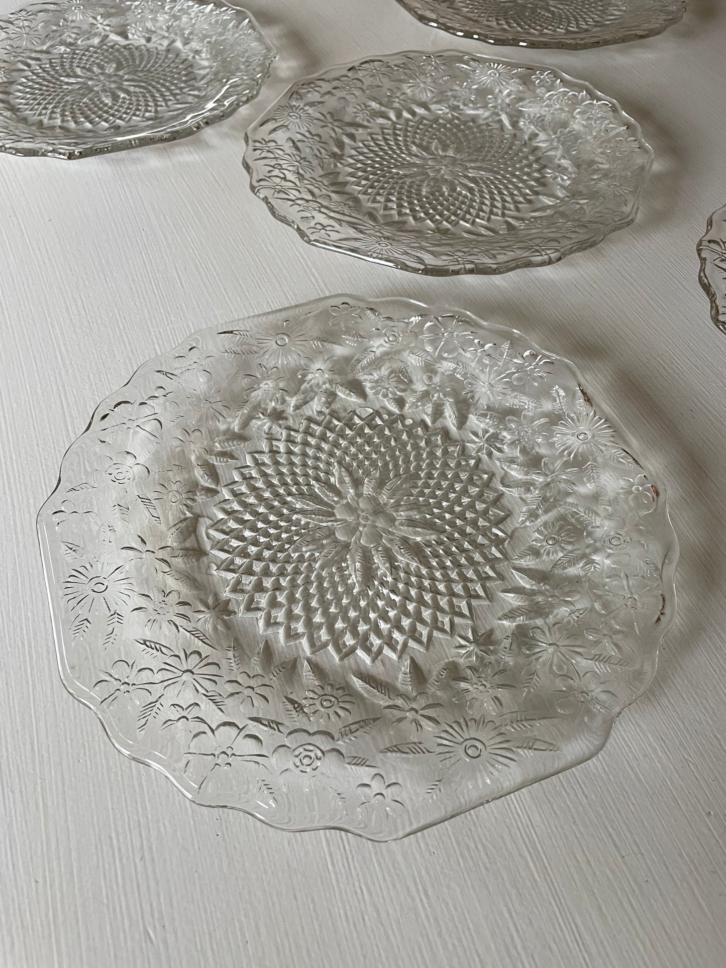 Anchor Hocking Glass Floral Plates.