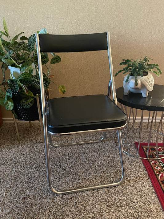 Black Leather & Chrome folding chair