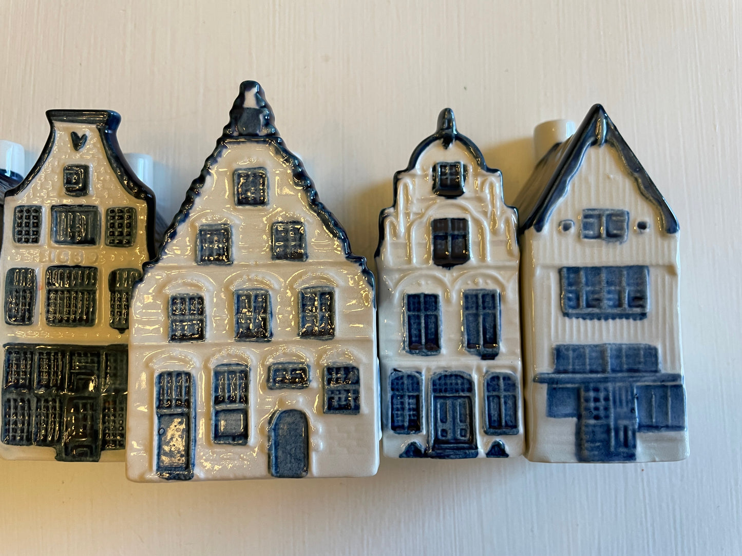 Rare KLM’s Delft Blue Miniature Houses. Collection Of Miniature Vintage KLM Houses.