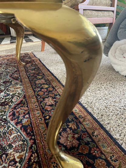 1960s Two Toned Chrome and Brass Footed Coffee Table