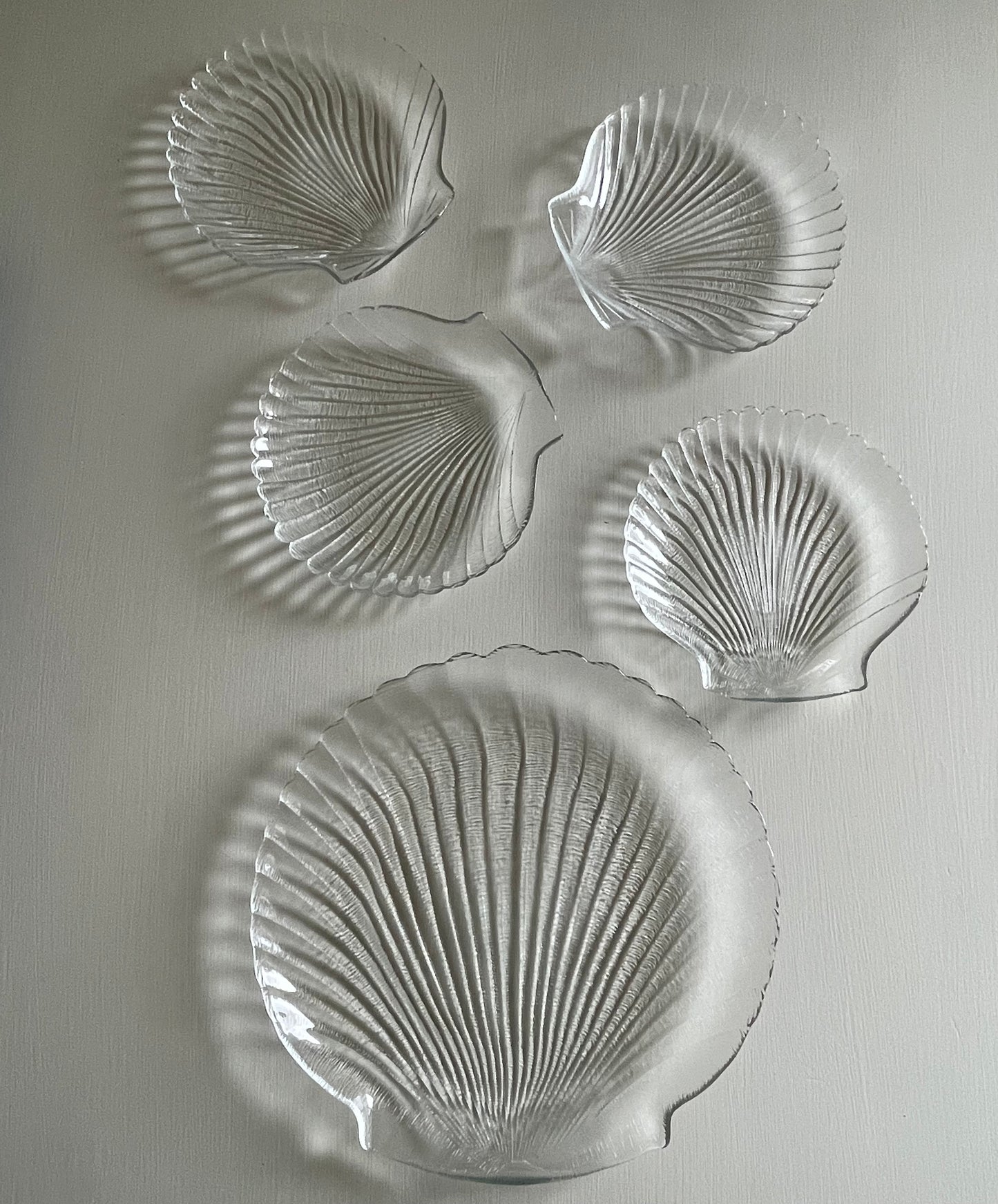 Four Seashell Plates and Serving Tray