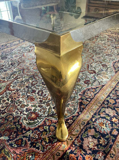 1960s Two Toned Chrome and Brass Footed Coffee Table