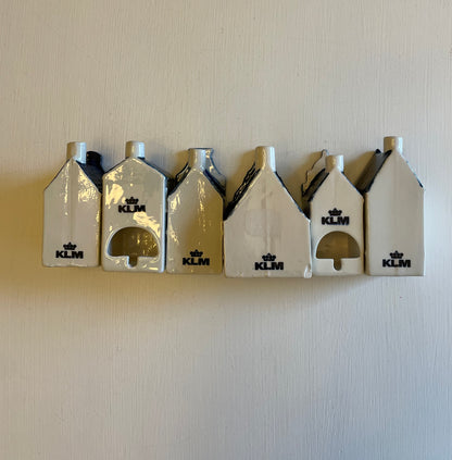 Rare KLM’s Delft Blue Miniature Houses. Collection Of Miniature Vintage KLM Houses.