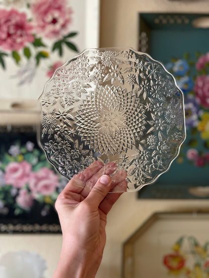 Anchor Hocking Glass Floral Plates.