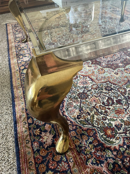 1960s Two Toned Chrome and Brass Footed Coffee Table