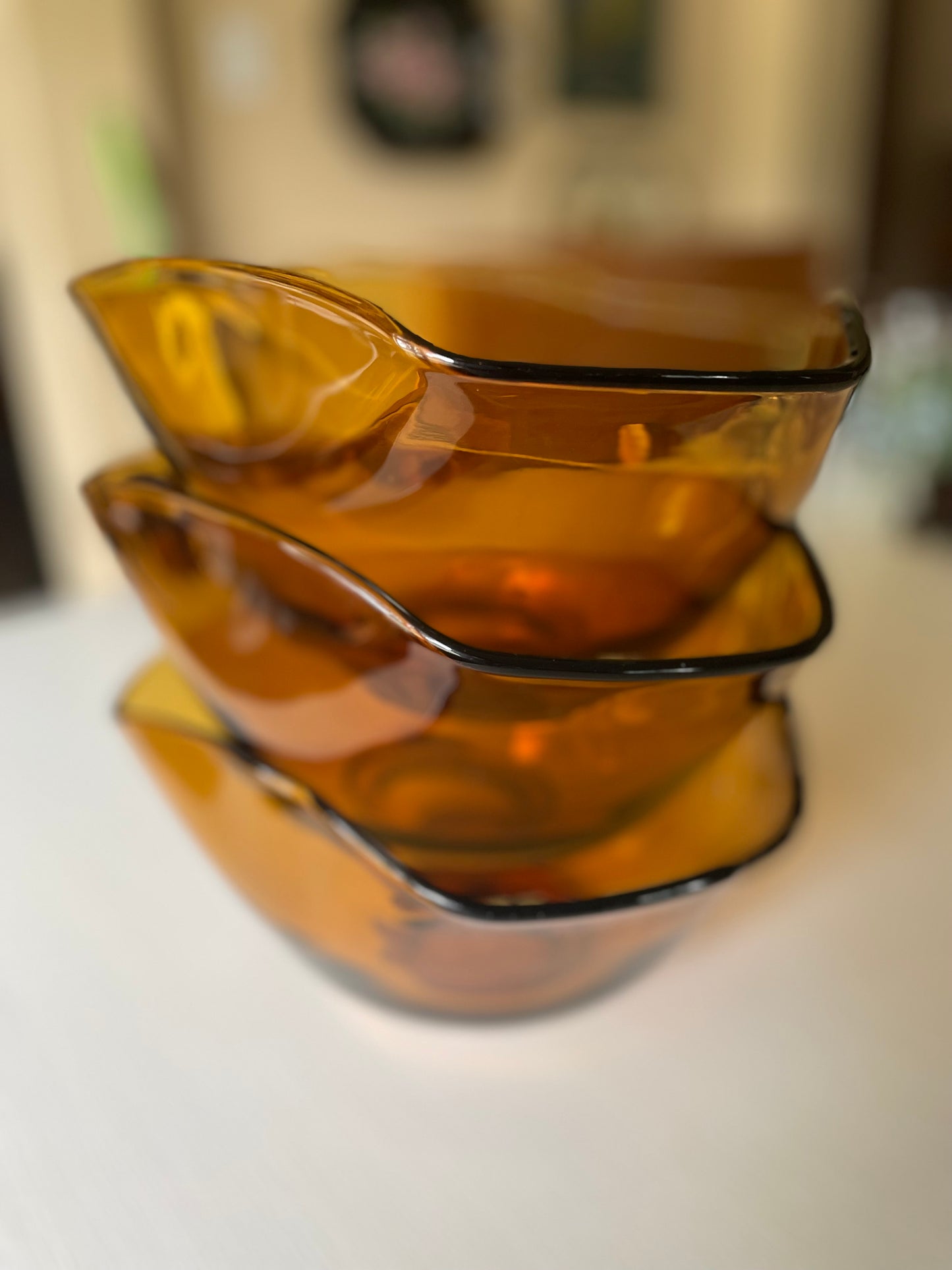 Amber Colored Glass Stackable Serving Bowls