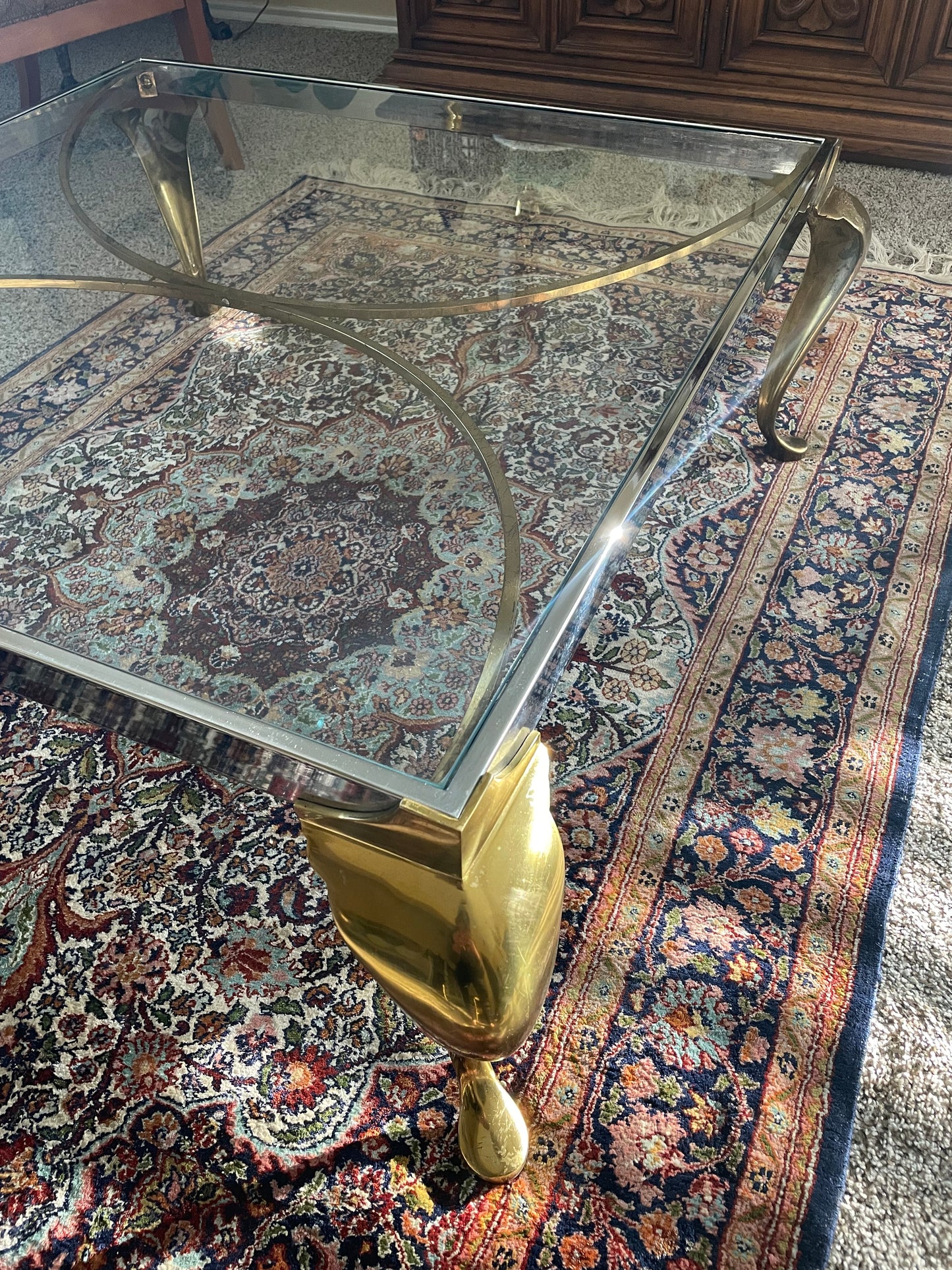 1960s Two Toned Chrome and Brass Footed Coffee Table