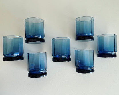 Vintage Cobalt Blue Lowball Tumblers Set of 7