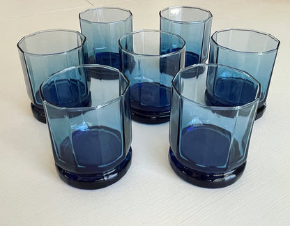 Vintage Cobalt Blue Lowball Tumblers Set of 7