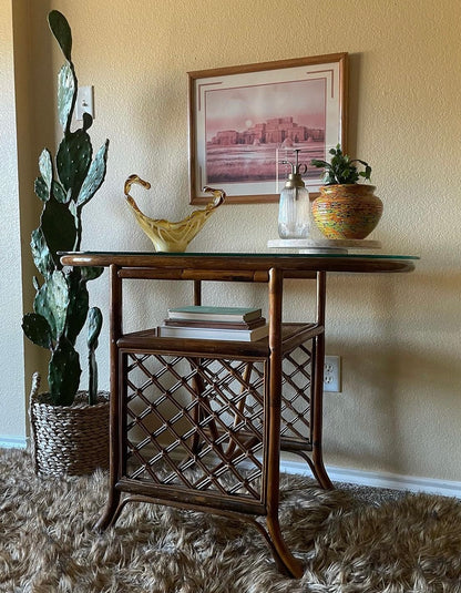 •1960s Vintage Rattan Bamboo Table•