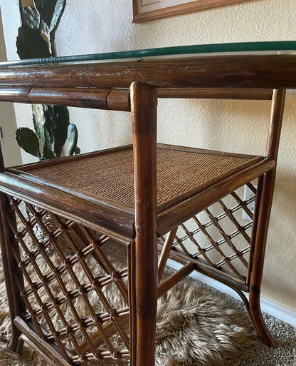 •1960s Vintage Rattan Bamboo Table•