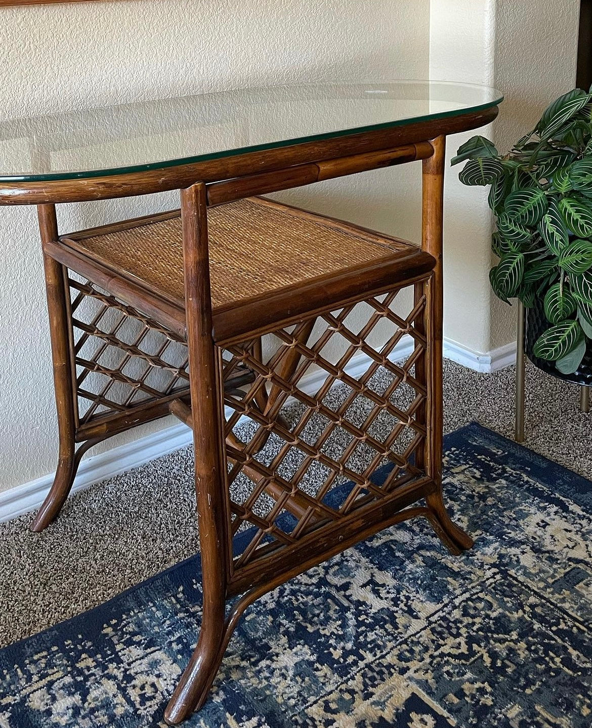 •1960s Vintage Rattan Bamboo Table•