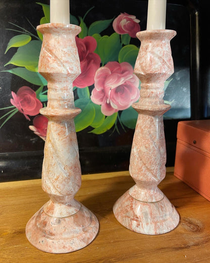 Pink Marble Candlestick Holder Set