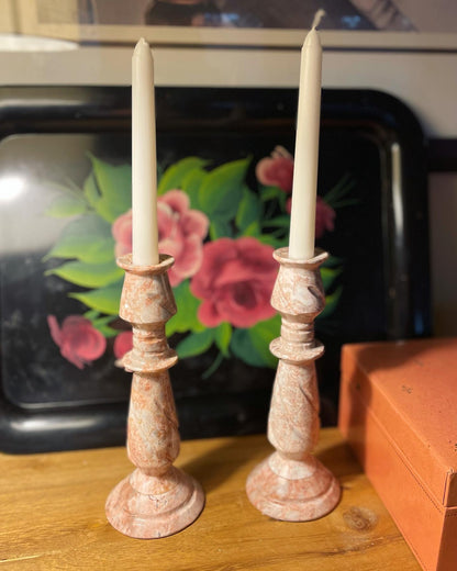 Pink Marble Candlestick Holder Set