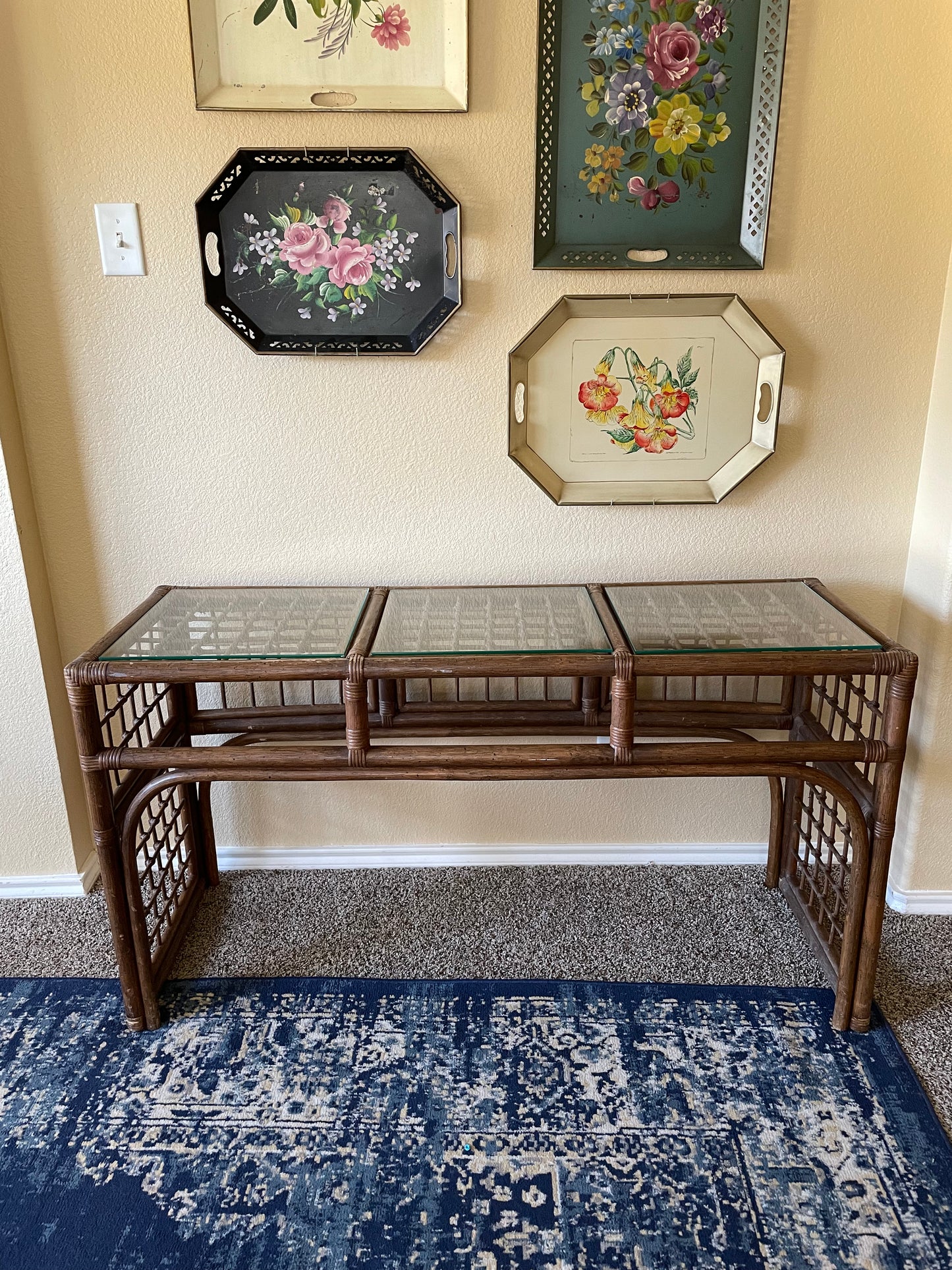 Boho Chic MCM Rattan/ Bamboo Console Table