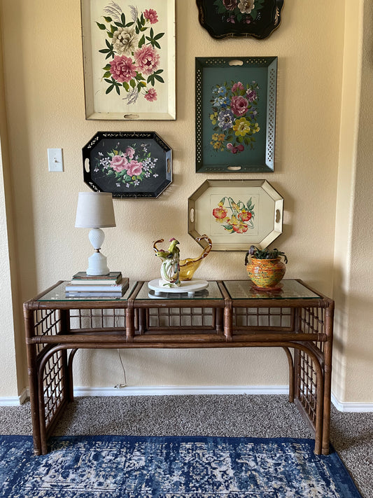 Boho Chic MCM Rattan/ Bamboo Console Table