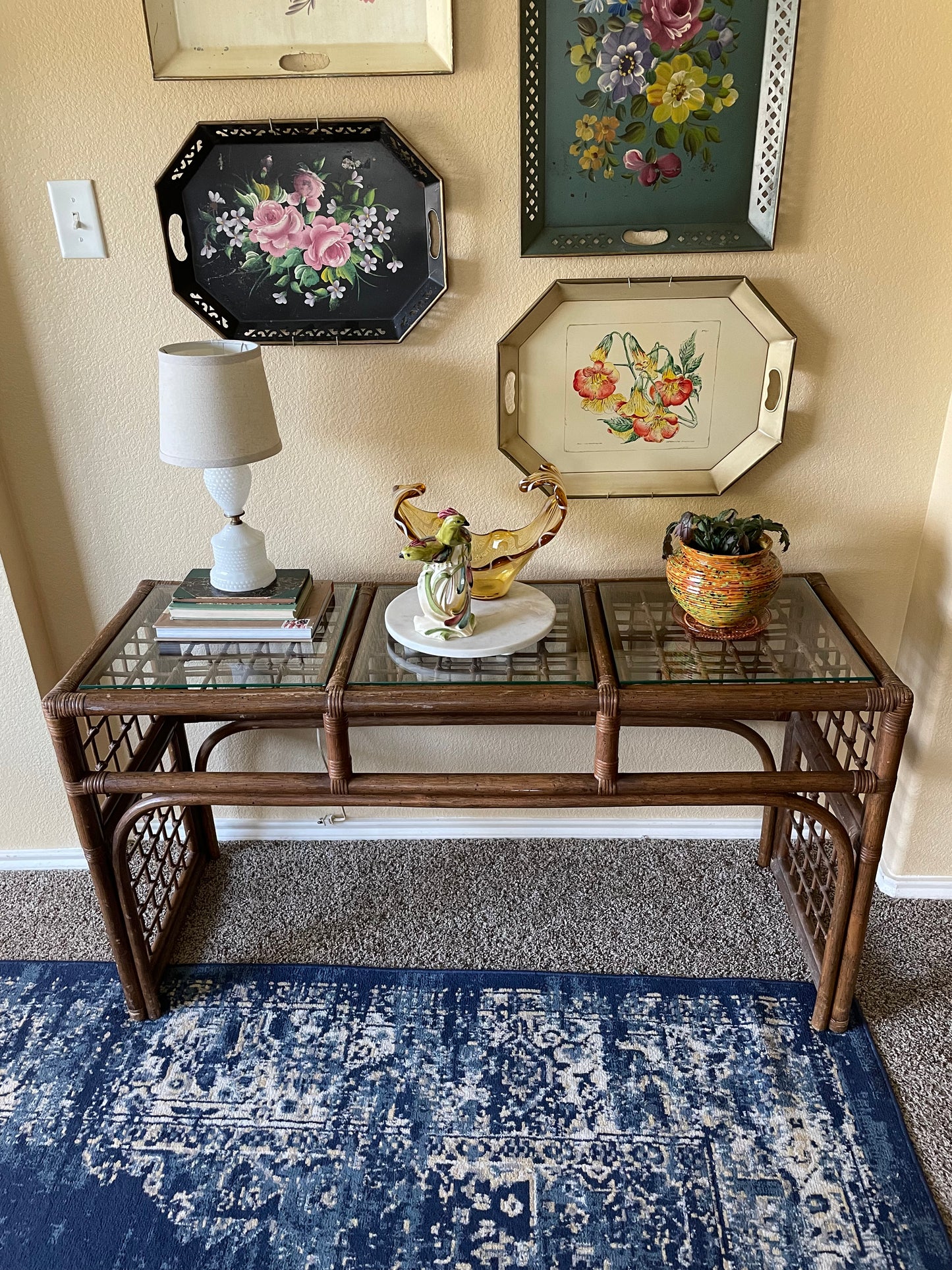 Boho Chic MCM Rattan/ Bamboo Console Table