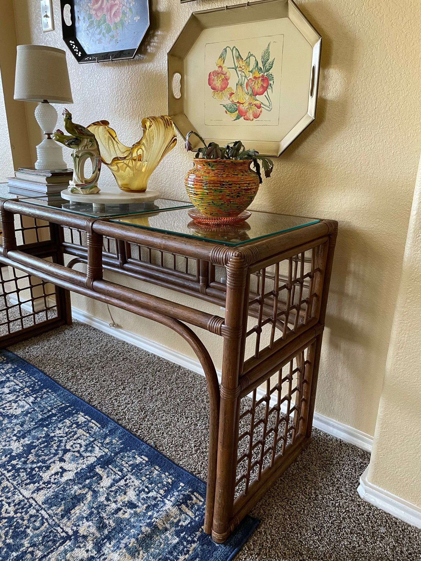 Boho Chic MCM Rattan/ Bamboo Console Table