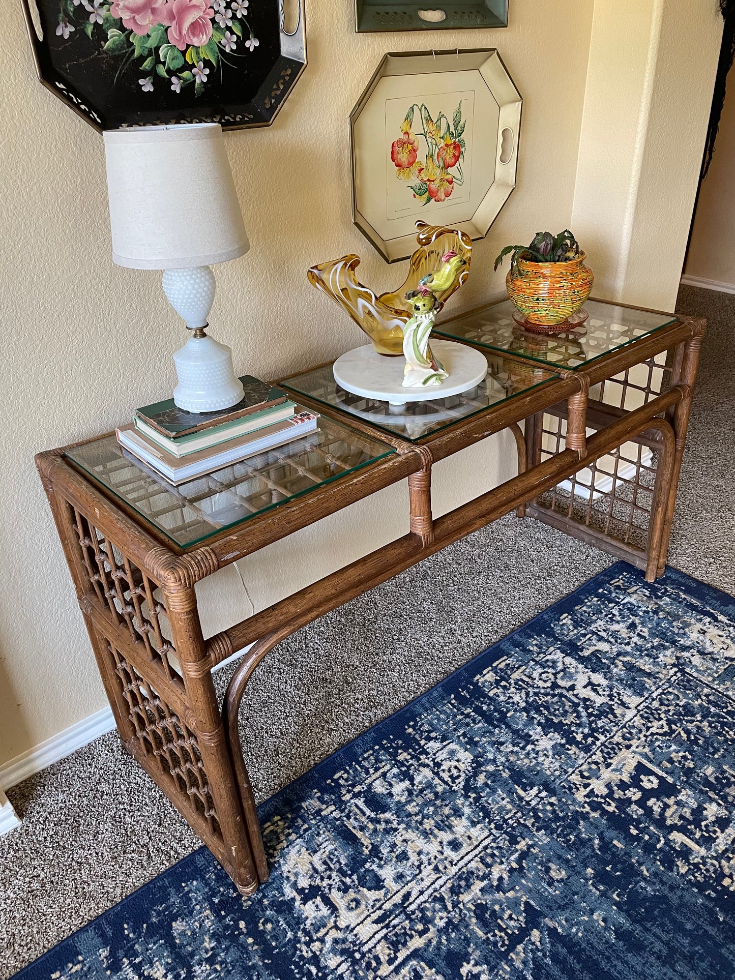 Boho Chic MCM Rattan/ Bamboo Console Table