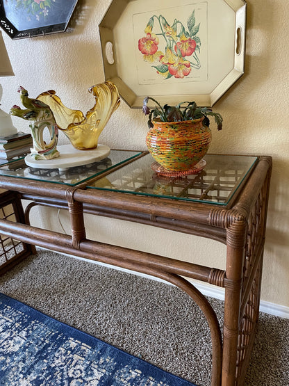 Boho Chic MCM Rattan/ Bamboo Console Table