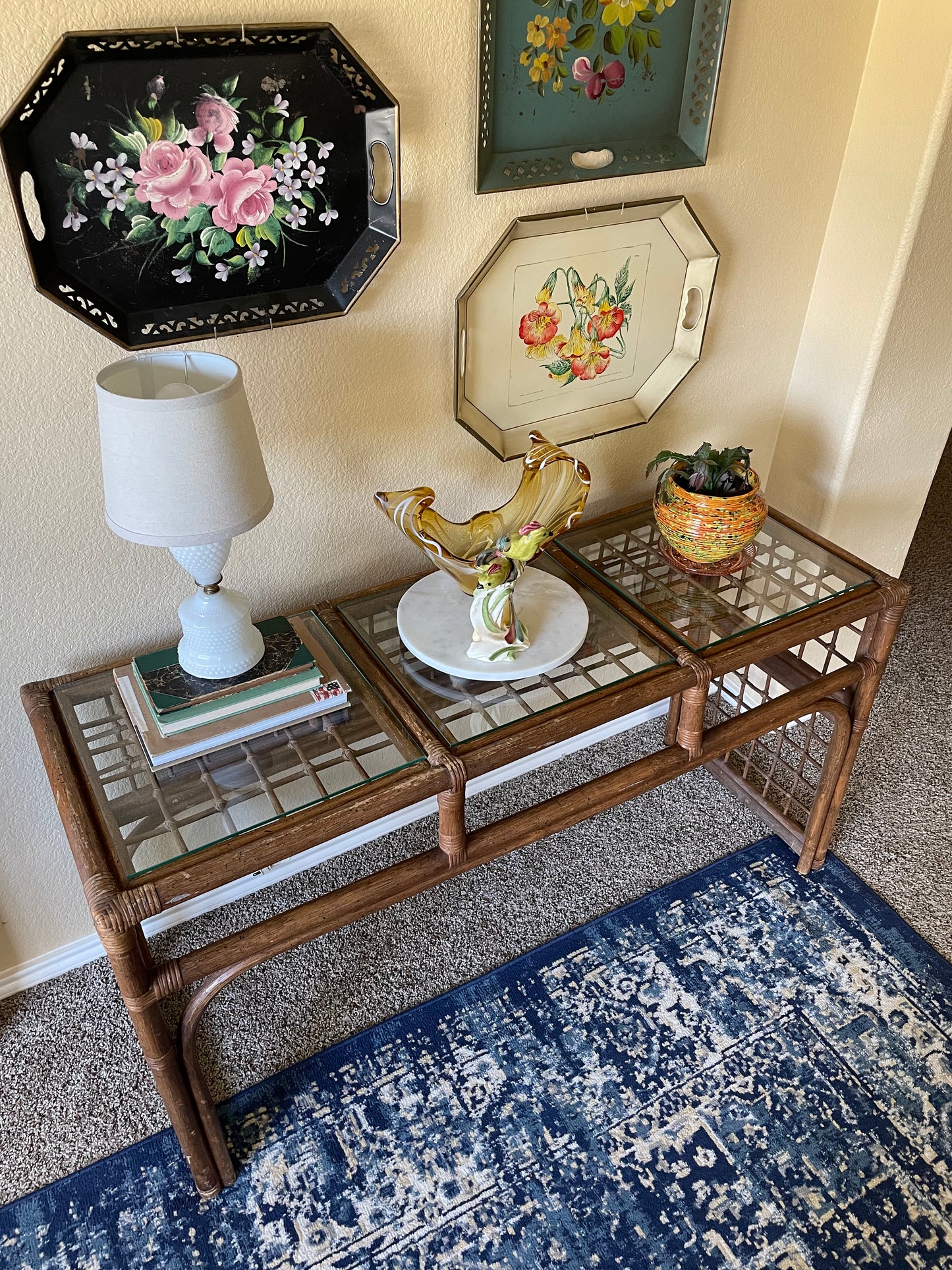 Boho Chic MCM Rattan/ Bamboo Console Table