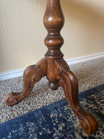 Italian Marquetry Inlaid Burr Walnut Tripod Side Table.