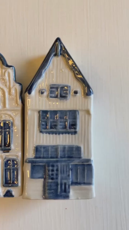 Rare KLM’s Delft Blue Miniature Houses. Collection Of Miniature Vintage KLM Houses.