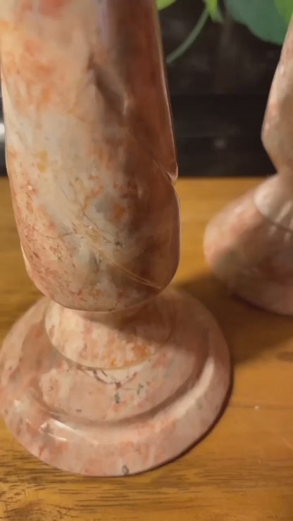 Pink Marble Candlestick Holder Set